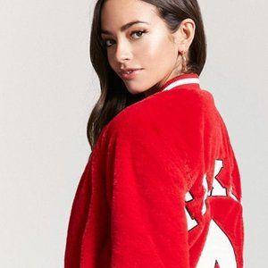 Forever 21 Faux Fur Varsity Jacket